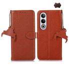 For OnePlus Nord CE4 5G / K12 5G Genuine Leather Litchi Texture RFID Leather Phone Case(Coffee) - 1