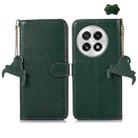 For OnePlus 13 Genuine Leather Litchi Texture RFID Leather Phone Case(Green) - 1