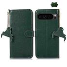 For Google Pixel 9 Pro Genuine Leather Litchi Texture RFID Leather Phone Case(Green) - 1