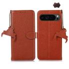 For Google Pixel 9 Pro Genuine Leather Litchi Texture RFID Leather Phone Case(Coffee) - 1