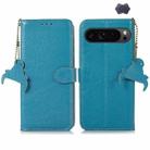 For Google Pixel 9 Pro Genuine Leather Litchi Texture RFID Leather Phone Case(Blue) - 1