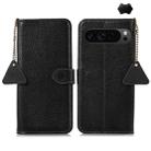 For Google Pixel 9 Pro Genuine Leather Litchi Texture RFID Leather Phone Case(Black) - 1