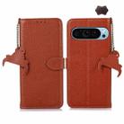 For Google Pixel 9 Genuine Leather Litchi Texture RFID Leather Phone Case(Coffee) - 1