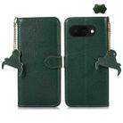 For Google Pixel 9a Genuine Leather Litchi Texture RFID Leather Phone Case(Green) - 1