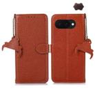 For Google Pixel 9a Genuine Leather Litchi Texture RFID Leather Phone Case(Coffee) - 1