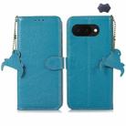 For Google Pixel 9a Genuine Leather Litchi Texture RFID Leather Phone Case(Blue) - 1