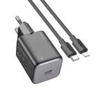 hoco N40 Mighty PD20W Single Type-C Port Charger with Type-C to 8 Pin Cable, EU Plug(Black) - 1
