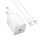 hoco N40 Mighty PD20W Single Type-C Port Charger with Type-C to 8 Pin Cable, EU Plug(White) - 1
