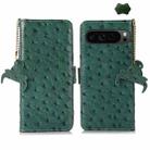 For Google Pixel 9 Pro Ostrich Pattern Genuine Leather RFID Phone Case(Green) - 1