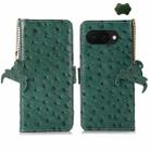 For Google Pixel 9a Ostrich Pattern Genuine Leather RFID Phone Case(Green) - 1