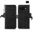 For Google Pixel 9a Ostrich Pattern Genuine Leather RFID Phone Case(Black) - 1