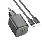 hoco N41 Almighty PD20W Type-C + QC3.0 USB Charger with Type-C to 8 Pin Cable, EU Plug(Black) - 1