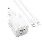 hoco N41 Almighty PD20W Type-C + QC3.0 USB Charger with Type-C to 8 Pin Cable, EU Plug(White) - 1