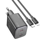 hoco N42 Elogiado PD45W Dual-port Type-C Charger with Type-C to 8 Pin Cable, EU Plug(Black) - 1