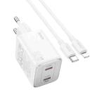 hoco N42 Elogiado PD45W Dual-port Type-C Charger with Type-C to 8 Pin Cable, EU Plug(White) - 1