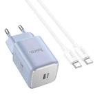 hoco N43 Vista PD30W Single Port Type-C Charger with Type-C to Type-C Cable, EU Plug(Blue) - 1