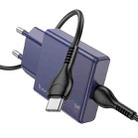 hoco N44 Biscuit PD30W Single Port Type-C Charger with Type-C to Type-C Cable, EU Plug(Blue) - 1
