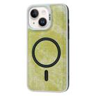 For iPhone 14 Plus Contrast Color Denim MagSafe Magnetic Phone Case(Yellow Green) - 1