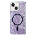 For iPhone 15 Contrast Color Denim MagSafe Magnetic Phone Case(Pink Purple) - 1