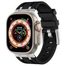 For Apple Watch Ultra 2 49mm Stone Grain Liquid Silicone Watch Band(Silver Black) - 1