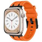 For Apple Watch Series 6 44mm Stone Grain Liquid Silicone Watch Band(Black Orange) - 1