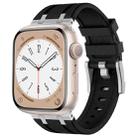 For Apple Watch Series 5 44mm Stone Grain Liquid Silicone Watch Band(Silver Black) - 1