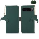 For Google Pixel 10 Pro / 9 Pro Genuine Leather Magnetic RFID Leather Phone Case(Green) - 1
