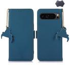 For Google Pixel 10 Pro / 9 Pro Genuine Leather Magnetic RFID Leather Phone Case(Blue) - 1