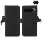 For Google Pixel 10 Pro / 9 Pro Genuine Leather Magnetic RFID Leather Phone Case(Black) - 1
