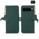 For Google Pixel 10 / 9 Genuine Leather Magnetic RFID Leather Phone Case(Green) - 1