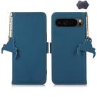 For Google Pixel 10 / 9 Genuine Leather Magnetic RFID Leather Phone Case(Blue) - 1