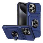 For iPhone 15 Pro TPU+PC Shockproof Card Phone Case with Metal Ring Holder(Blue) - 1