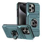 For iPhone 15 Pro TPU+PC Shockproof Card Phone Case with Metal Ring Holder(Green) - 1