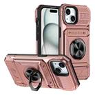 For iPhone 15 TPU+PC Shockproof Card Phone Case with Metal Ring Holder(Rose Gold) - 1