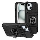 For iPhone 15 TPU+PC Shockproof Card Phone Case with Metal Ring Holder(Black) - 1