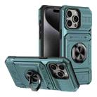 For iPhone 14 Pro Max TPU+PC Shockproof Card Phone Case with Metal Ring Holder(Green) - 1