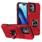 For iPhone 16 TPU+PC Shockproof Card Phone Case with Metal Ring Holder(Red) - 1