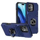 For iPhone 16 TPU+PC Shockproof Card Phone Case with Metal Ring Holder(Blue) - 1