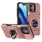 For iPhone 16 Plus TPU+PC Shockproof Card Phone Case with Metal Ring Holder(Rose Gold) - 1