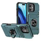 For iPhone 16 Plus TPU+PC Shockproof Card Phone Case with Metal Ring Holder(Green) - 1