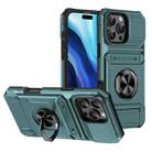 For iPhone 16 Pro Max TPU+PC Shockproof Card Phone Case with Metal Ring Holder(Green) - 1