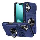 For iPhone 17 TPU+PC Shockproof Card Phone Case with Metal Ring Holder(Blue) - 1