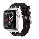 For Apple Watch SE 2023 44mm Crocodile Texture Liquid Silicone Watch Band(Silver Red Black) - 1