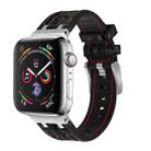 For Apple Watch SE 2022 44mm Crocodile Texture Liquid Silicone Watch Band(Silver Red Black) - 1