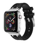 For Apple Watch SE 44mm Crocodile Texture Liquid Silicone Watch Band(Silver Black) - 1