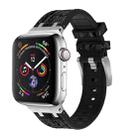 For Apple Watch 42mm Crocodile Texture Liquid Silicone Watch Band(Silver Black) - 1