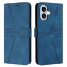 For iPhone 16 Plus Triangle Solid Color Leather Phone Case(Blue) - 1