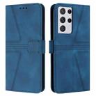 For Samsung Galaxy S21 Ultra 5G Triangle Solid Color Leather Phone Case(Blue) - 1