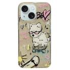 For iPhone 15 Double Sided IMD Full Coverage TPU Phone Case(Red Glasses Puppy Love) - 1