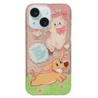 For iPhone 15 Double Sided IMD Full Coverage TPU Phone Case(Dachshund Bow Cat) - 1